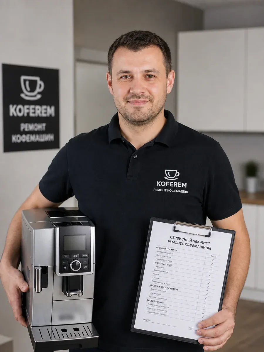 Мастер сервис-центра KofeRem за диагностикой кофемашины